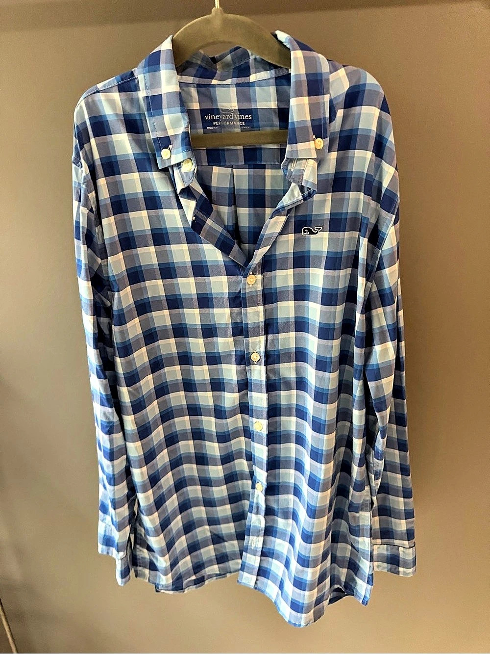 Vineyard Vines Boys M 12-14 Performance Button Down Blue Plaid